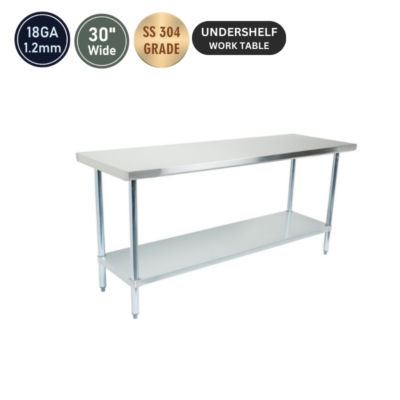 Commercial Work Tables With Under Shelve-18 GA 30'' Wide All Stainless Steel