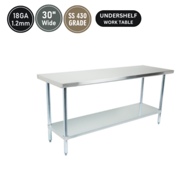 Commercial Work Tables With Under Shelve-18 GA 30” Wide All Stainless Steel 430 GRADE