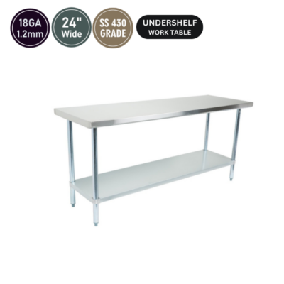 Commercial Work Tables With Under Shelve-18 GA 24” Wide All Stainless Steel 430 GRADE