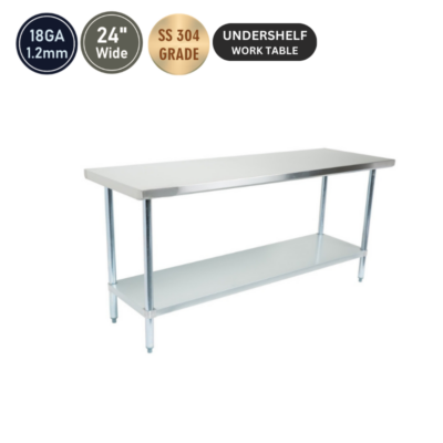 Commercial Work Tables With Under Shelve-18 GA 24'' Wide All Stainless Steel 304 GRADE